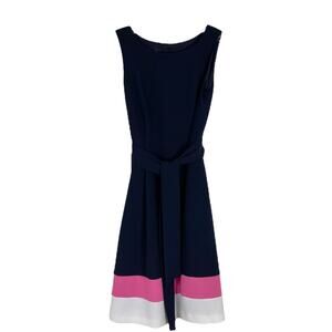 Jones NY blue white pink tie preppy office midi dress 4